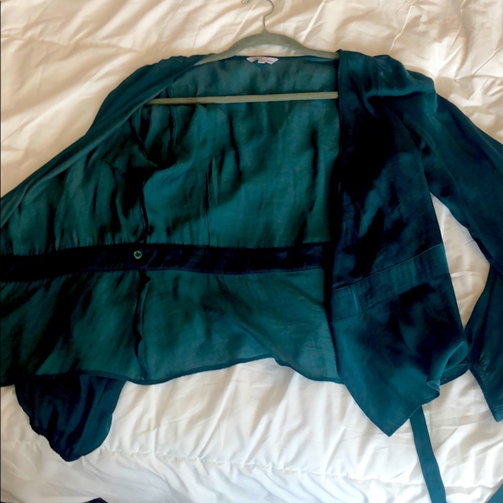 Emerald Green Wrap Long Sleeve Blouse